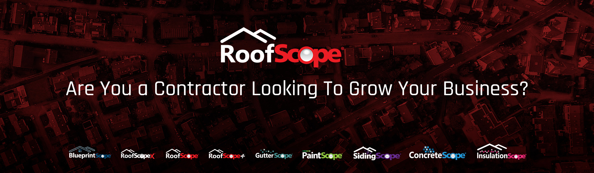 RoofScope logo shown with other Scope Technologies software logos and a 'Watch the Video' button, introducing how RoofScope provides accurate rooftop measurements to support precise estimates and efficient material planning